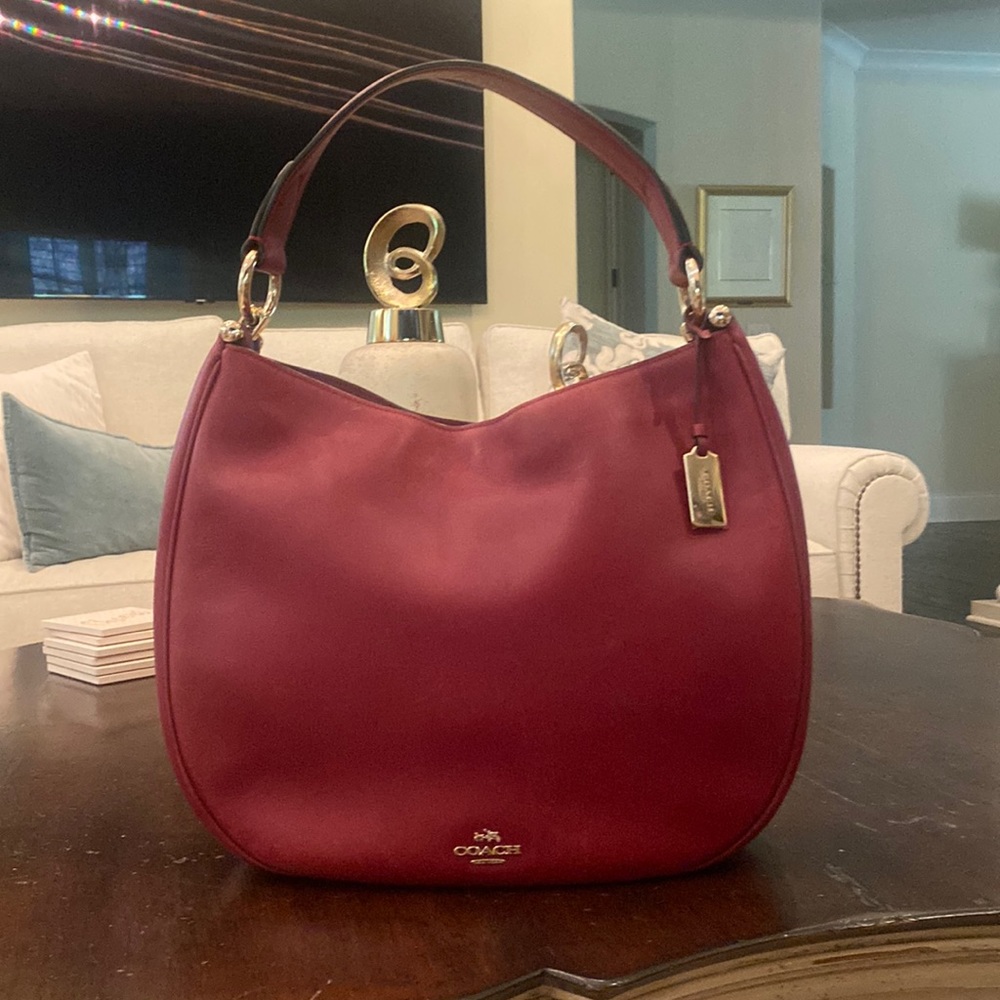 Dark Cherry Red leather Coach Hand bag